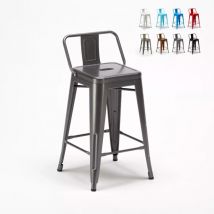 Tabouret de bar cuisine industriel en acier avec dossier h61cm Steel Top - Gris