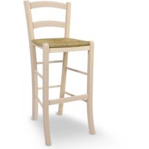 Tabouret Venezia en bois brut à peindre h 73 cm avec assise en paille