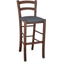 Tabouret venezia en bois noyer foncé h 73 avec siège en similicuir gris anthracite
