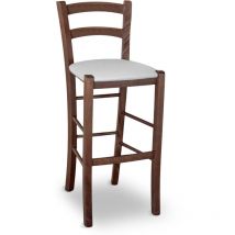 Okaffarefatto - Tabouret Venezia en bois noyer foncé h 73 assise en similicuir gris glace