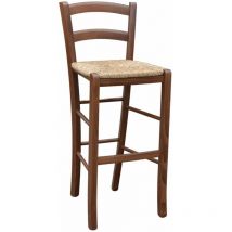 Okaffarefatto - Tabouret venezia en bois noyer foncé h 73 avec assise en paille