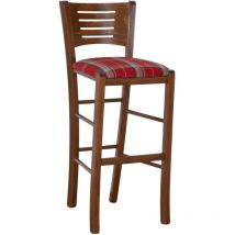 Verona Hocker aus dunklem Walnussholz h 73 mit gepolstertem Stoffsitz