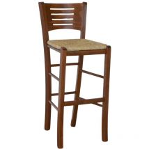 Okaffarefatto - Tabouret Verona en noyer foncé h 73 avec assise en paille