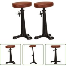 True Deal - The Living Store Tabourets de bar lot de 2 marron cuir véritable et fonte - Tabourets De Bar - Chaise De Bar - Fauteuil De Bar - Mobilier