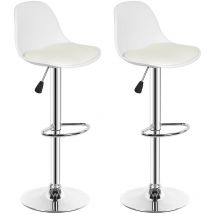 Tabourets de Bar chaise haute Lot de 2 Hauteur réglable Assise rembourrée 360° Pivotant pour Cuisine Bar Blanc la hauteur est 83-103cm