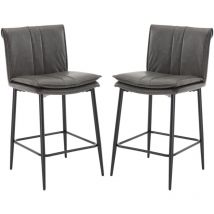 Tabouret de Bar Lot de 2 Tabourets de Bar Cuir avec Pied Métal, Wahson Bar Coussin épais pour Ilot Central/Bar, Gris