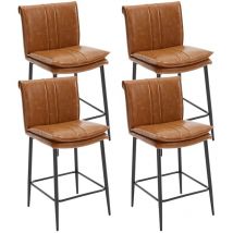 Tabouret de Bar Lot de 4 Tabourets de Bar Cuir avec Pied Métal, Wahson Bar Coussin épais pour Ilot Central/Bar, Marron