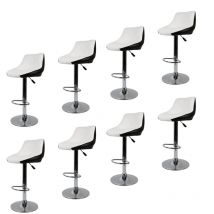 Hofuton Lot de 8 tabourets de bar, hauteur réglable et rotation à 360° (53-73cm), Blanc + Noir