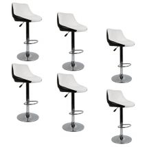 Lot de 6 Tabourets de Bar Tabouret de bistrot en Similicuir tabourets de comptoir réglable en Hauteur et pivotante -(noir+Blanc)