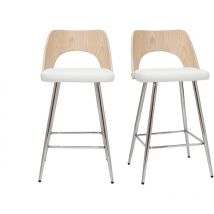 Miliboo - Tabourets de bar design bois et blanc H66.5 (lot de 2) falcom