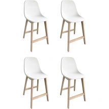 Mob-in - Lot de 4 chaises d'ilot et bar 65 cm en chêne et assise blanche