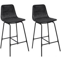 Mob-in - Lot de 2 tabourets d'ilot 65 cm en métal et rotin synthétique kuta Noir
