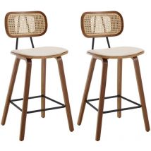 Wahson Office Chairs - Tabourets de Bar Moderne Lot de 2 Chaise de Bar Bois et Métal avec Dossier Rotin Tabouret Haute Bar Pied Bois Massif Chaise