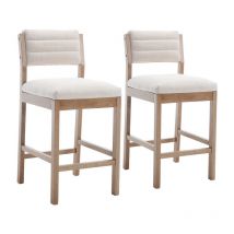 Tabourets de Bar Lot de 2 Chaise de Bar en Bois Vintage avec Dossier Chaise Haute Cuisine Moderne pour Ilot Central Cuisine, Tissu, Beige