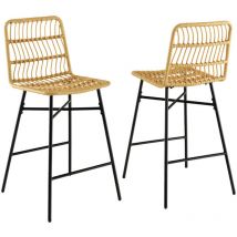 Helloshop26 - Tabourets de bar lot de 2 dossier en osier pe siège en cuir pu - 69 cm de haut style naturel