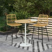 Design In - Tabourets de Bar Lot de 2 Dossier Osier pe Siège Cuir pu 69 cm Haut Style Naturel CW20729