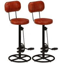 Lafomukea - Tabourets de bar lot de 2 noir/marron cuir de chèvre véritable