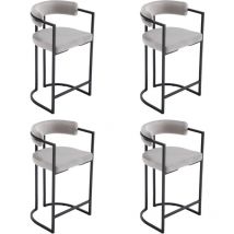 Tabourets de Bar Lot de 4 Tabouret Bar avec Accoudoirs et Dossier Chaise de Bar Pied en Métal Chaise Haute Cuisine pour Bar, Velours, Gris
