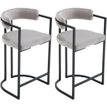 Tabourets de Bar Lot de 2 Tabouret Bar avec Accoudoirs et Dossier Chaise de Bar Pied en Métal Chaise Haute Cuisine pour Bar, Velours, Gris