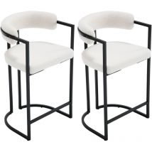 Tabourets de Bar Lot de 2 Tabouret Bar avec Accoudoirs et Dossier Chaise de Bar Pied en Métal Chaise Haute Cuisine pour Bar, Fausse Fourrure, Blanc