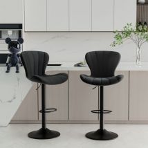 Tabourets de Bar Lot de 2,Chaise de bar en Tissu, Tabouret Pivotant à 360° avec Dossier Repose-Pieds,Chaise Ergonomique,Noir
