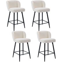 Tabourets de Bar Lot de 4 Chaise de Bar Moderne Tabouret Bar Moumoute Pieds Métal Chaise Bar Coussin Épais, Fausse Fourrure, Blanc