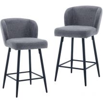 Tabourets de Bar Lot de 2 Chaise de Bar Moderne Tabouret Bar Moumoute Pieds Métal Chaise Bar Coussin Épais, Lin, Gris