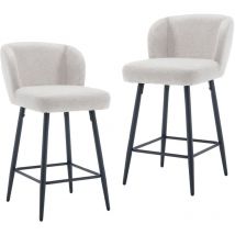 Tabourets de Bar Lot de 2 Chaise de Bar Moderne Tabouret Bar Moumoute Pieds Métal Chaise Bar Coussin Épais, Lin, Beige