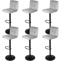 Tabourets de Bar, Lot de 6 Chaises Hautes Revêtement Velours, Tabourets de Cuisine Rotatif sur 360°, avec Dossier et Repose-pieds - Gris clair