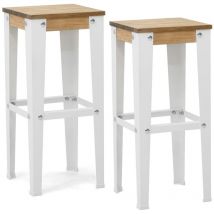 Box Furniture - Pack de 2 Tabourets Lunds Blancs en bois de pin massif finition vieilli style industriel