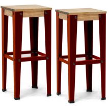 Box Furniture - Tabourets de bar lunds – style industriel 32x32x75 Rouge-Vieilli – Lot de 2