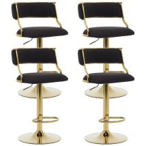 Tabourets de Bar Réglable en Velours Lot de 4 Tabouret Bar Moderne avec Pieds Doré et Coussin Comfortable, Pivotant à 360°, Noir, Wahson