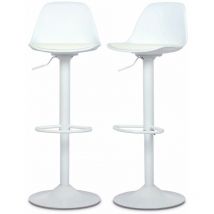 Lot de 2 tabourets de bar réglables 61.5/83.5cm - Noah - simili cuir blanc - hauteur réglable. repose-pieds