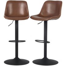 Lot de 2 tabourets de bar réglables - Noah - simili cuir marron - hauteur réglable 60.5/81.5cm. repose-pieds