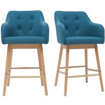 Miliboo - Tabourets de bar scandinaves bleu canard et bois H65 cm (lot de 2) baltik