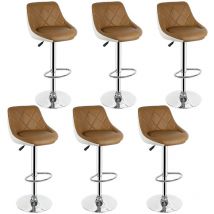 Haloyo - Lot de 6 Tabourets de Bar,Réglage en Hauteur avec Dossier,Revêtement en pu, Rotatif à 360 Dégrées et repose-pieds,chameau et blanc