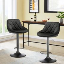 Tabourets de Comptoir / Tabourets de Bar en Velours et Métal / Chaise Haute Assise Rembourrée / Negro