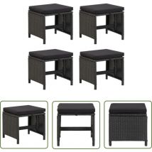 Doc&et² - The Living Store Tabourets de jardin lot de 4 avec coussins Résine tressée Noir - Tabourets De Jardin - Chaise De Jardin - Mobilier De