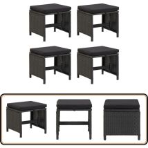 Tabourets de jardin lot de 4 avec coussins Résine tressée Noir - Tabourets De Jardin - Chaise De Jardin - Mobilier De Jardin - Résine Tressée