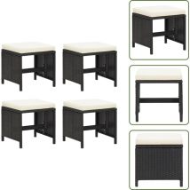 Tabourets de jardin lot de 4 avec coussins Résine tressée Noir - Tabourets De Jardin - Chaise De Jardin - Mobilier De Jardin - Résine Tressée