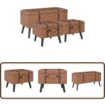 Tabourets de rangement lot de 3 Marron Similicuir - Ensemble De Tabourets - Tabourets De Rangement - Tabourets En Simili Cuir - Meubles De Salon