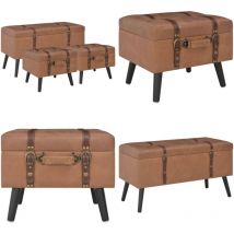Tabourets de rangement lot de 3 Marron Similicuir - Ensemble De Tabourets - Tabourets De Rangement - Tabourets En Simili Cuir - Meubles De Salon