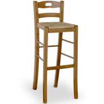 Okaffarefatto - Taburete alto de bar en madera clara de nogal con mango h 80 cm asiento de paja
