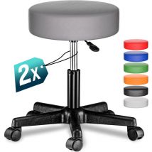 CASARIA Taburete con ruedas altura regulable 46-60cm acolchado 10cm 360° Ø35cm Set de 2 pzs Gris