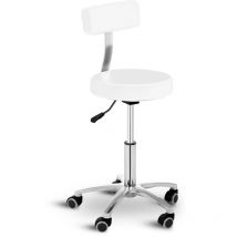 Taburete con ruedas y respaldo para estética - 460-600 mm - 150 kg - Blanco