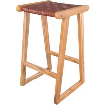 Taburetes para isla de cocina de teca y cuero tejido marrón 65 cm - Yuma