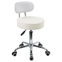Kktoner - Taburete de trabajo capaz de mover y girar taburete con taburete giratorio trasero ajustable en altura - Blanco