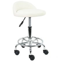 Kktoner - Taburete enrollable Oficina Altura Taburete ajustable 48-64 cm en Piel Sintética con Descanso - Pies Blanco