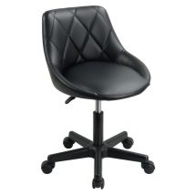 Kktoner - Taburete giratorio del sillón taburete de trabajo con altura ajustable en la parte posterior pu cuero taburete giratorio - Negro