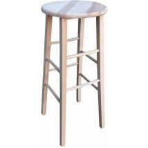 Taburete de madera con asiento redondo h80cm rugoso para pintar pies rectos